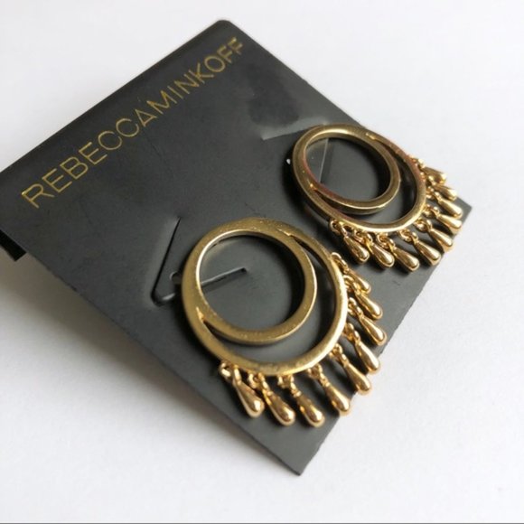 New REBECCA MINKOFF Double Hoop Multi Tear Drop Gold Earrings - Picture 2 of 6